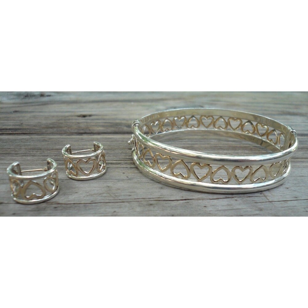 Vahan 14k Yellow Gold Sterling Silver Heart Bangle Bracelet & Earrings